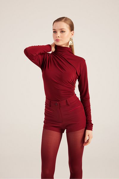 HOLLY LOLLY Burgundy Mini Bailey Shorts - High Waist and Zip