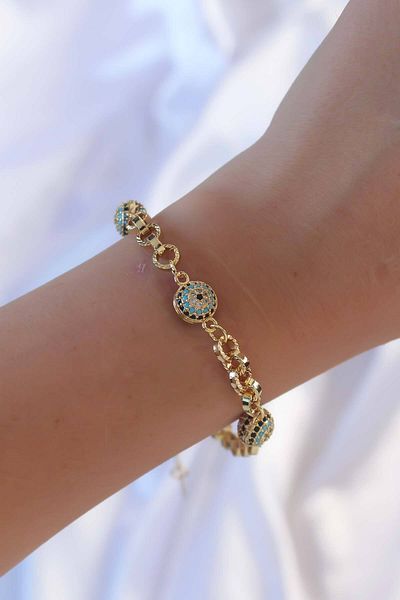 Skygo 316L Steel Vip Series Gold Color Zircon Stone Evil Eye Bracelet - Tj-Bb6393