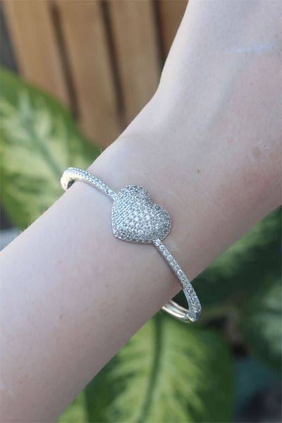 Skygo Vip Series - Brass Zircon Stone Silver Heart Model Clamp TJ-BB6082