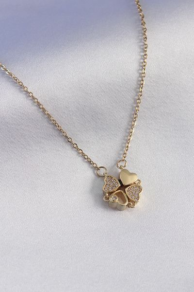 Skygo Gold Color 316L Steel Zircon Stone Opened Clover Model Women's Necklace - Tj-Bko7292