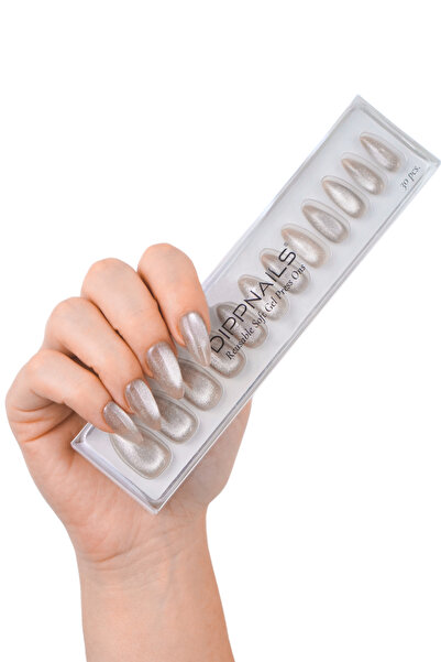 Dippnails Stardust Cat Eye Jel Takma Tırnak Tekrar Kullanılabilir Uzun Badem ...