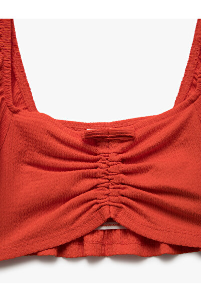 Koton Kare Yaka Gipe Detaylı Balon Kollu Crop Bluz