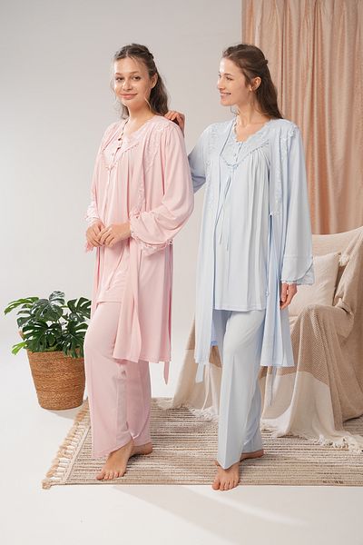 Lohussa Set de pijamale pentru femei, albastru, cu volan, din bumbac, cu design special, pentru maternitate