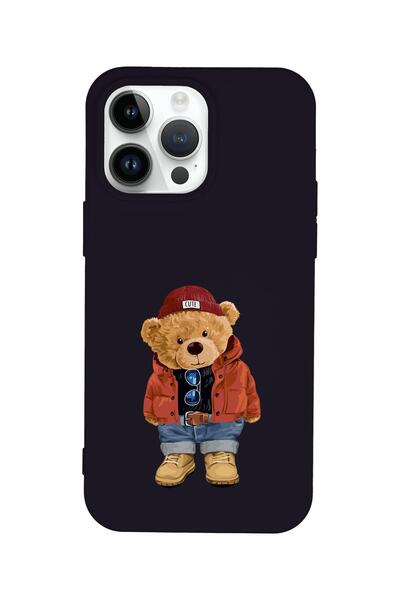 mooodcase iPhone 14 Pro Uyumlu Teddy Bear Desenli Premium Silikonlu Lansman Telefon Kılıfı