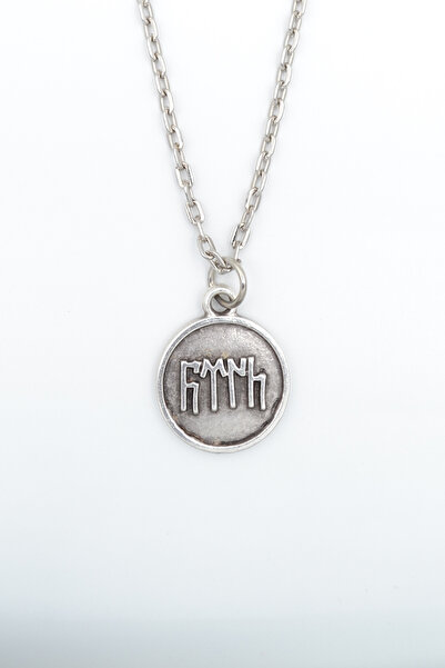 Bu Farklı Göktürkçe Türk Madalyon Gümüş Kaplama Düz Zincir Kolye