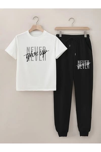 Massgai Unisex Never Give Up Design Φόρμα αθλητικής φόρμας με στάμπα ομαδικής μπλούζας