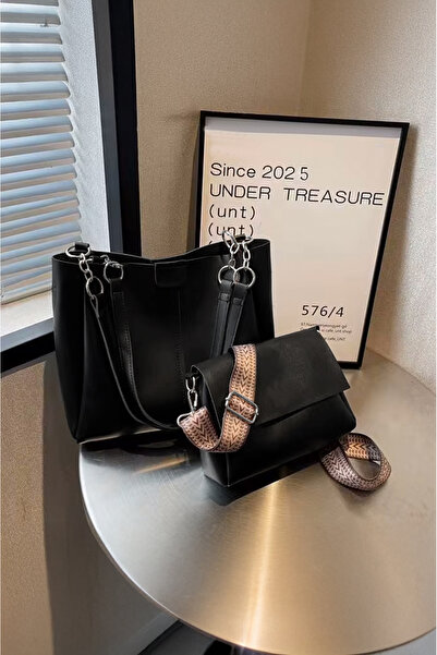 Rimense Women's Black Double Combination Hand and Shoulder Bag