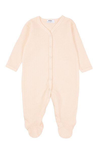 Mavipink Bebek %100 Pamuk Waffle Kumaş Ayaklı Patikli Tulum