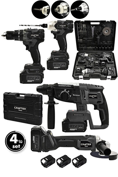 CRAFTERTOOLS 4'lü Set 21v 3.0ah Şarjlı Taşlama- Şarjlı Hilti-13mm Darbeli Şar...