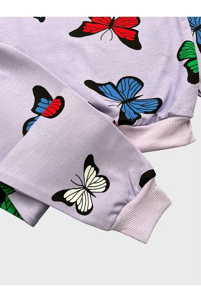 ALİŞ KİDS Girl's Cotton Lilac Butterfly Patterned Long Sleeve Seasonal Pajama Set