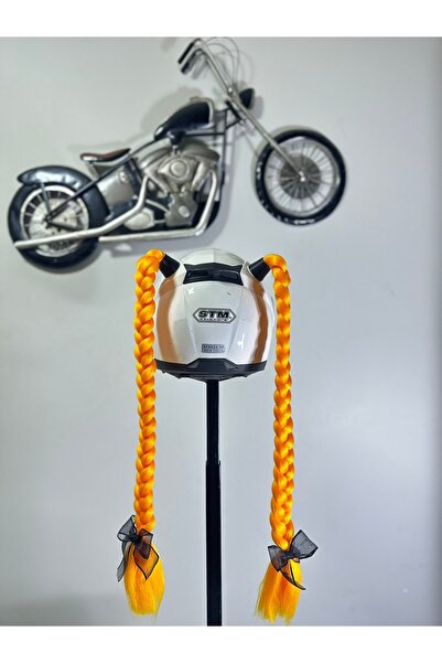 Butik Motor & Motosiklet Çift Turuncu Örgü Saç Kask Dış Aksesuarı