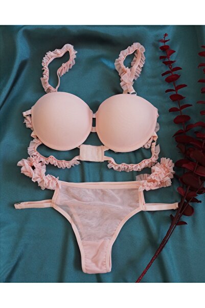 cappadocians طقم سراويل داخلية حمالة صدر بدون حمالات موديل الأميرة - ملابس داخلية نسائية - سلمون