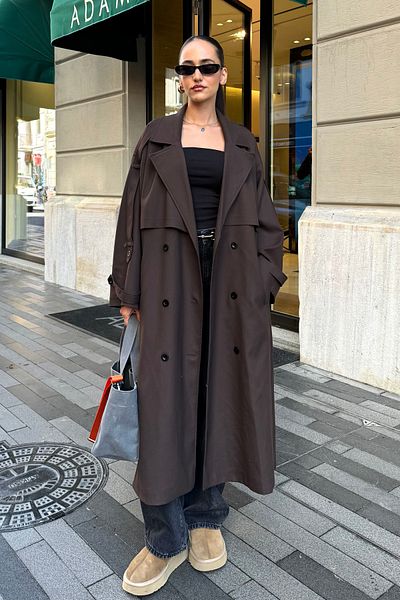 Nazliye Bitter Brown Oversize Trench Coat