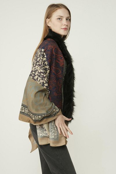 Axesoire 11188-3 Paisley Patterned Mink Poncho