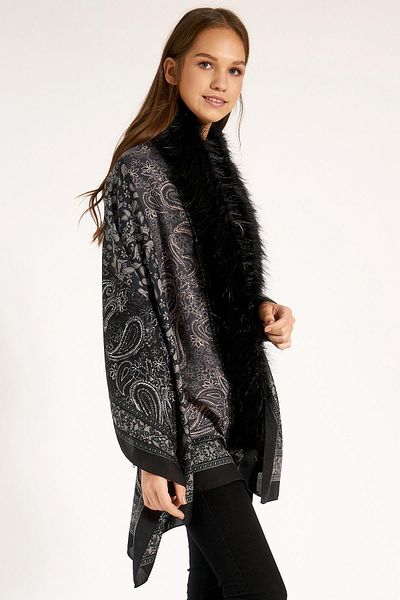 Axesoire 11188-3 Paisley Patterned Black Poncho