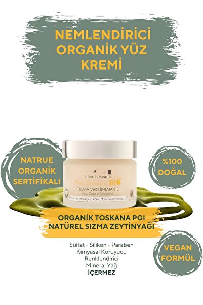 idea Toscana Organik Zeytinyağı Nemlendirici Yüz Kremi – Sertifikalı, Genç Ci...