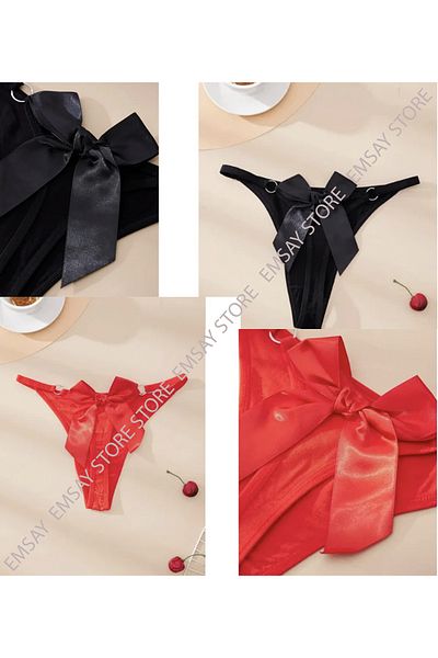 Emsay Store Set de 2 chiloți sexy cu fundă disponibilă în mărime mare