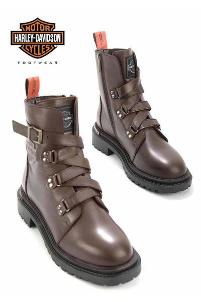 Harley Davidson Σκούρο καφέ δερμάτινες γυναικείες μπότες & μποτάκια Hd0777003003