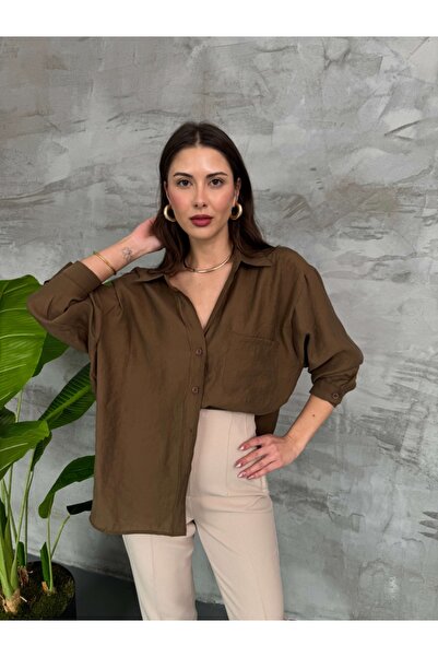 Elif Özbey Butik Perry Kahve Dökümlü Gömlek
