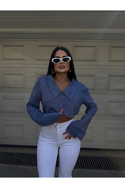 LB Laluna Butik Γυναικείο πέτο με λεπτομέρεια με πλισέ Crop πουκάμισο μπλούζα