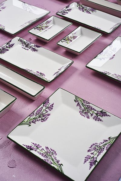 Piatti Naturali 16 Pieces 6-Person Lavender Breakfast Set Handmade Breakfast Presentation Set Serving Plates