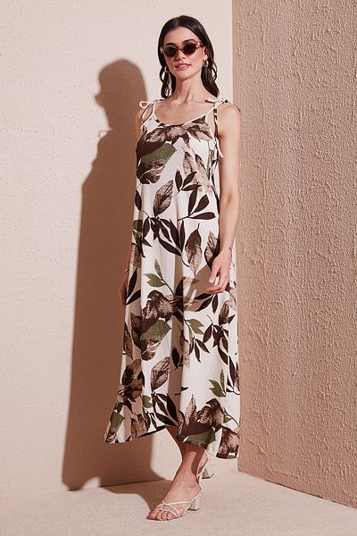Lela Φόρεμα μίντι μήκους με μοτίβο Oversize Fit με δεμένο σχοινί με στρογγυλή λαιμόκοψη 5869022
