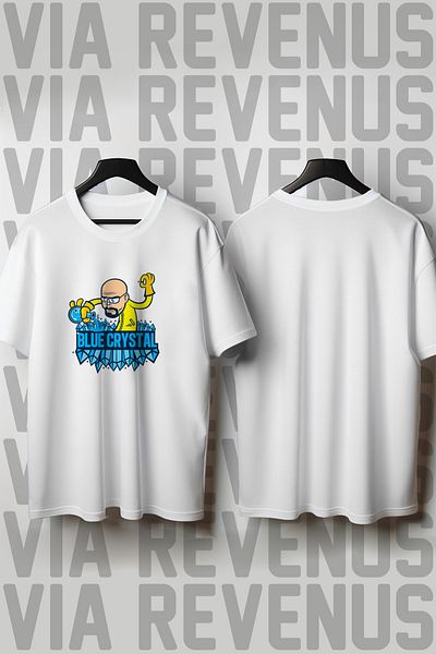 Vordevia Tricou unisex Walter alb / albastru cu imprimeu cu decolteu rotund