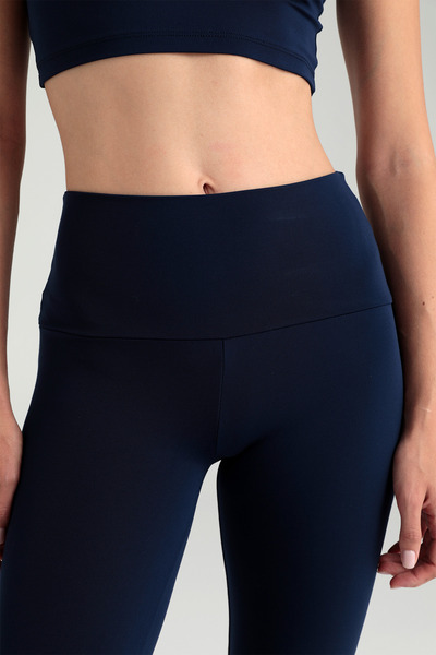 SHEISMONO Soft Touch High Waist Flared Trousers Navy Blue