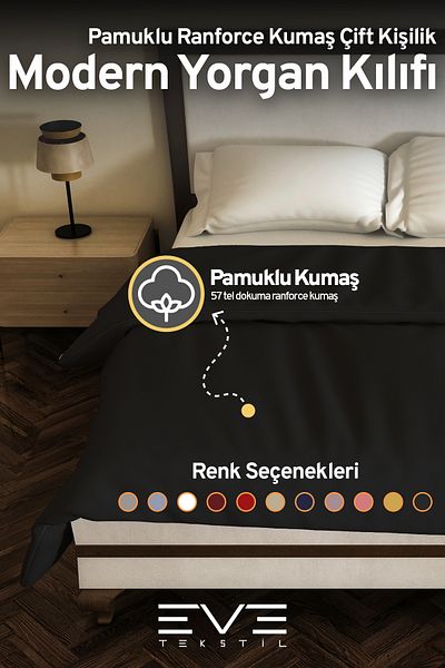 Eve Tekstil غطاء لحاف قطن حديث مقاس 220x240 سم شخصية مضادة للحساسية