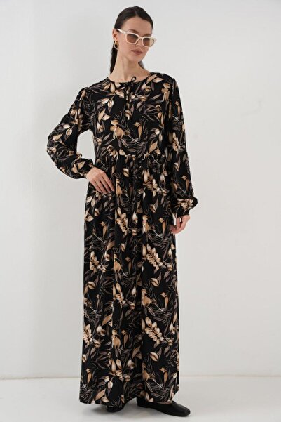 Kokosh moda 1947 Μακρύ φόρεμα με σχέδια - L. Μαύρο