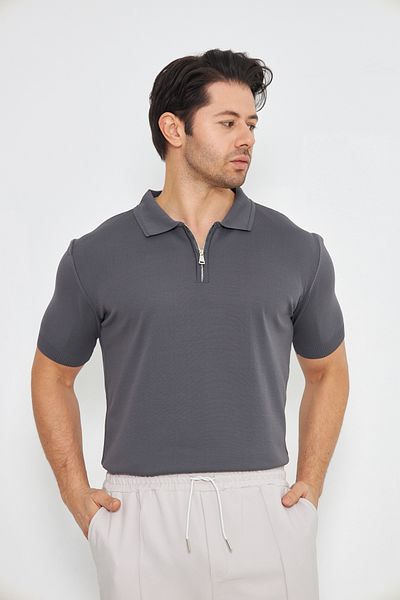 ZİNOX Men's Summer Comfortable and Trendy Polo Collar and Vertical Zipper Classic Short Sleeve Sweater