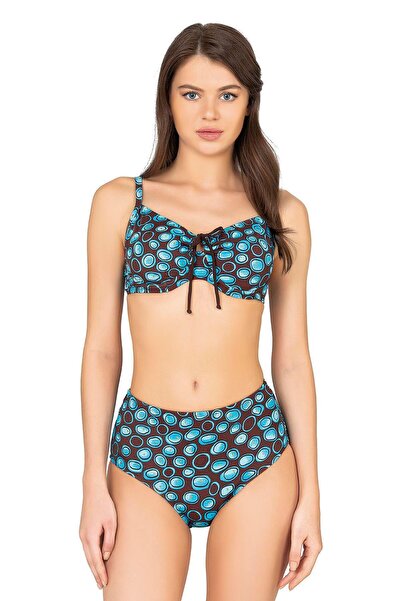 Endeep Women's Push up Underwire High Waist Blue Bikini Set