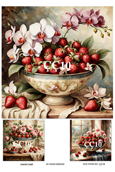 LİNEART CC10 نمط الفراولة والزهور مقاس 30*42 سم ديكوباج نحاسي