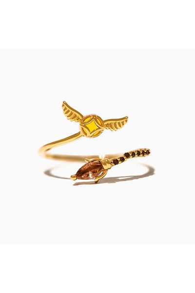 Harlofia Jewelry Adjustable Gold Wing Ring with Stone
