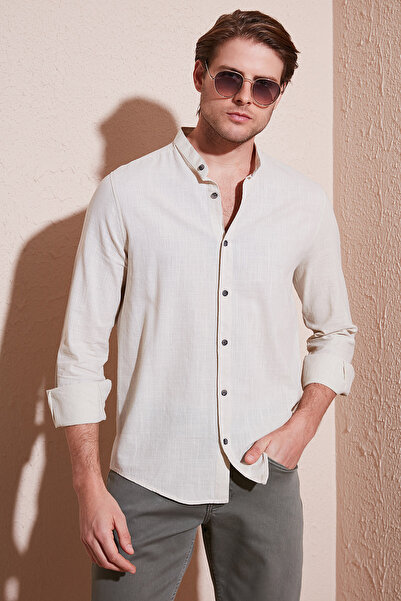 Buratti Keten Görünümlü Pamuklu Regular Fit Hakim Yaka Gömlek Erkek GÖMLEK CF25S112637