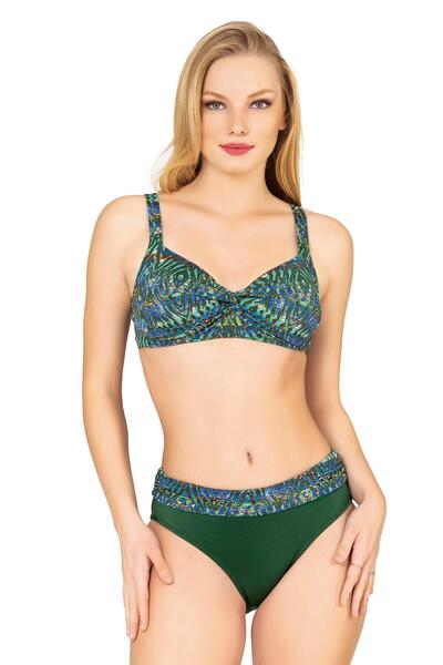 Endeep Kadın Yüksek Bel Toparlayıcı Yeşil Parıltılı Bikini Takımı