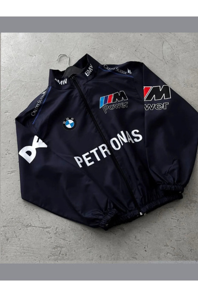 m.baba Çocuk Paraşüt Kumaş Oversize Baskılı Siyah Rüzgarlık Yağmurluk