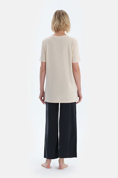 Dagi Ecru Crew Neck Modal Maternity T-Shirt