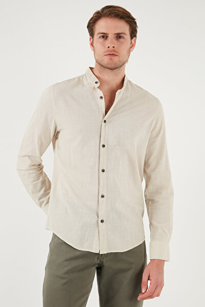 Buratti Keten Görünümlü Pamuklu Regular Fit Hakim Yaka Gömlek Erkek GÖMLEK CF25S112637