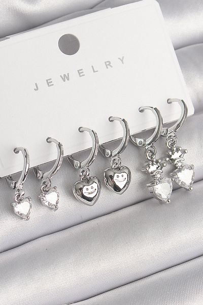 Skygo Brass Silver Color Heart Model Crown Set with Zircon Stone Detail - Tj-Bkp10275