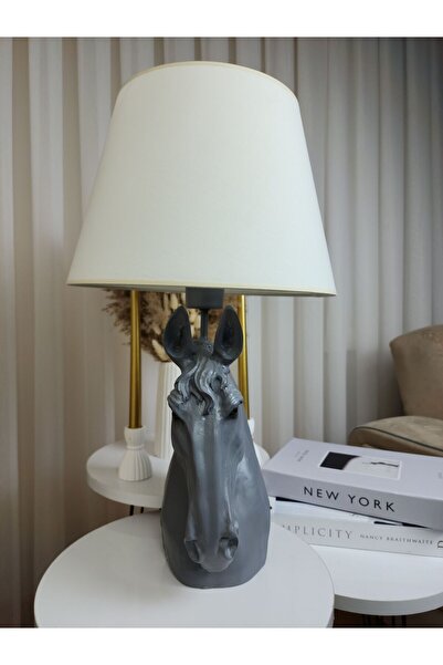 Artceal Dekoratif Gri At Figürlü Beyaz Şapkalı Abajur Biblo