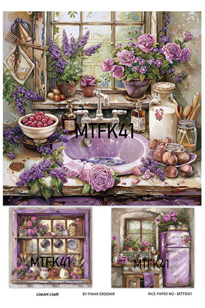 LİNEART MTFK41 Mutfak Desenli 30*42 cm Pirinç Dekopaj