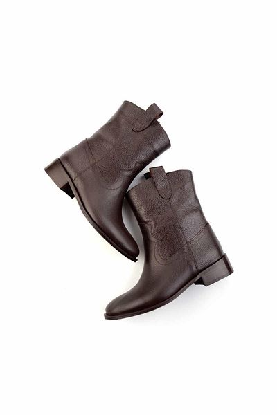 Bambi Γυναικείες μπότες από γνήσιο δέρμα καφέ - Bootie K02140437003