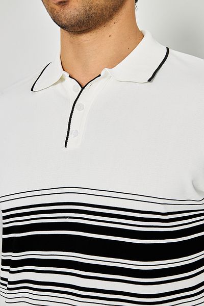 ZİNOX Men's Chest Striped Knitted Sweater Stylish and Comfortable Suitable for Daily Use Button Polo Neck Short Sleeve Sweater