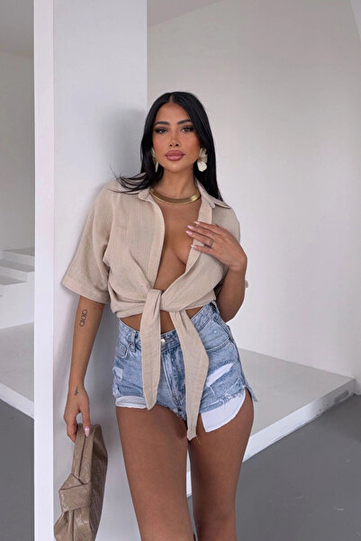 bacc Γυναικεία μπισκότα ινσουλίνης λινό δεμένο μπλουζάκι μοντέλο Bcbt-251000