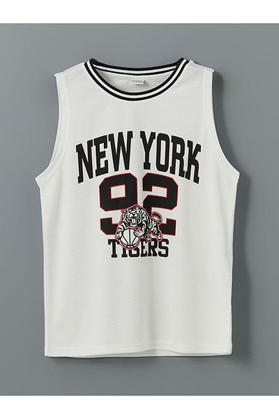 LC Waikiki Lcw Crew Neck New York Printed Boys Tank Top and Shorts