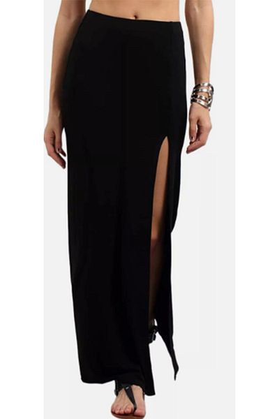 Elia Moda Fustă lungă cu crestă neagră de damă