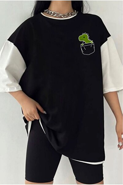 Tarzsokak تيشيرت للجنسين بطبعة دينو مزدوجة اللون