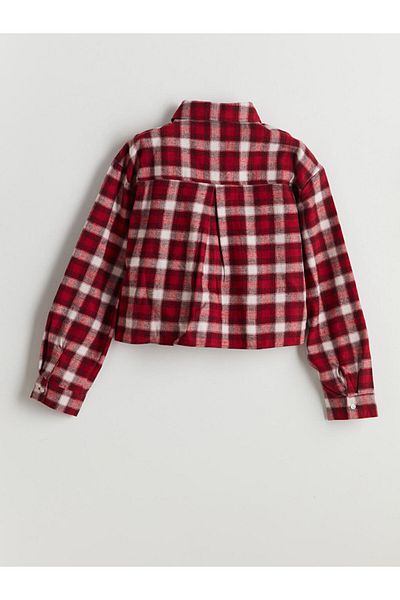 LC Waikiki Lcw Plaid Girl's Crop Shirt Jacket