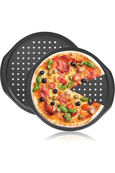 Home Zone عبوتان من قوالب خبز البيتزا غير اللاصقة ذات الثقوب مقاس 15 بوصة، لل...